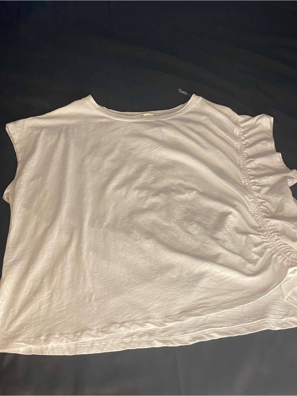 Seven7 White Short Sleeve Side-Ruffle Tee